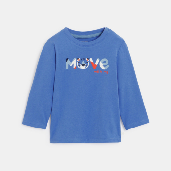 تيشيرت بأكمام طويلة برسوم حيوانات باللون الأزرق للأولاد الصغار